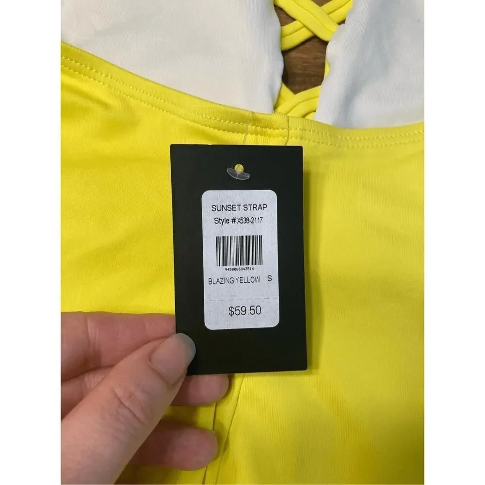 Frederick's of Hollywood SMALL NWT Sunset Strap Blazing Yellow Halter Swimsuit